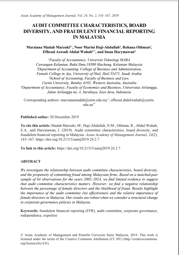 118 AUDIT COMMITTEE CHARACTERISTICS, BOARD DIVERSITY, AND FRAUDULENT FINANCIAL REPORTING IN MALAYSIA