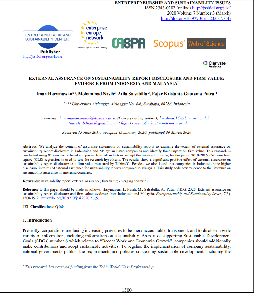 123 External assurance on sustainability report disclosure and firm value: evidence from Indonesia and Malaysia