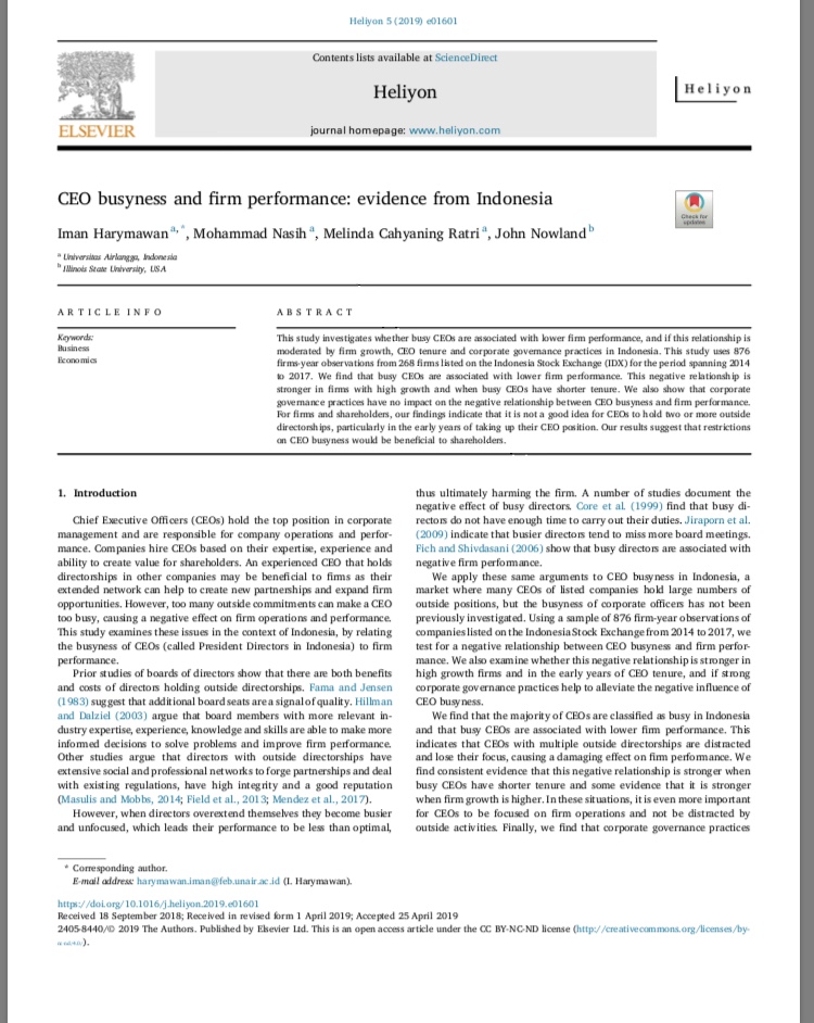 16 CEO busyness and firm performance: evidence from Indonesia