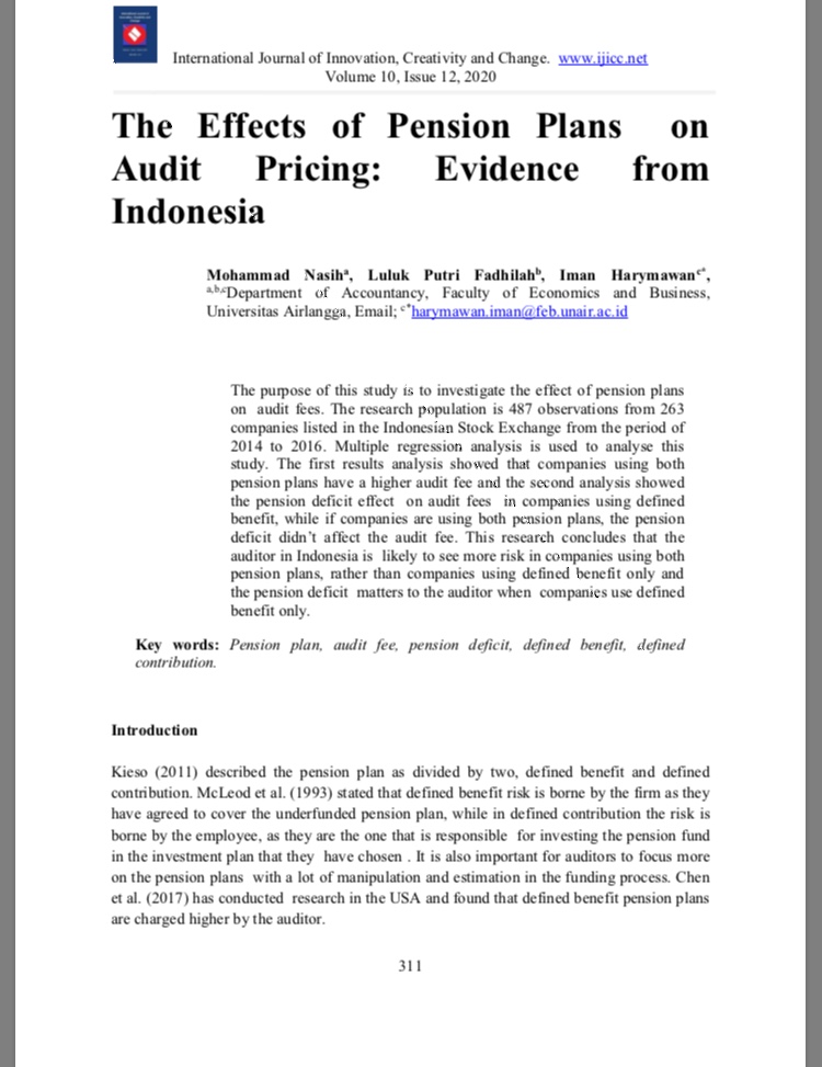 6 The Effects of Pension Plans on Audit Pricing: Evidence from Indonesia