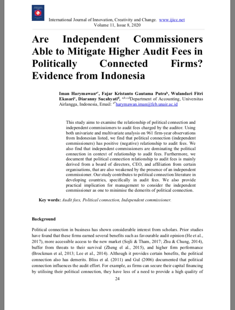 8 Are Independent Commissioners Able to Mitigate Higher Audit Fees in Politically Connected Firms? Evidence from Indonesia