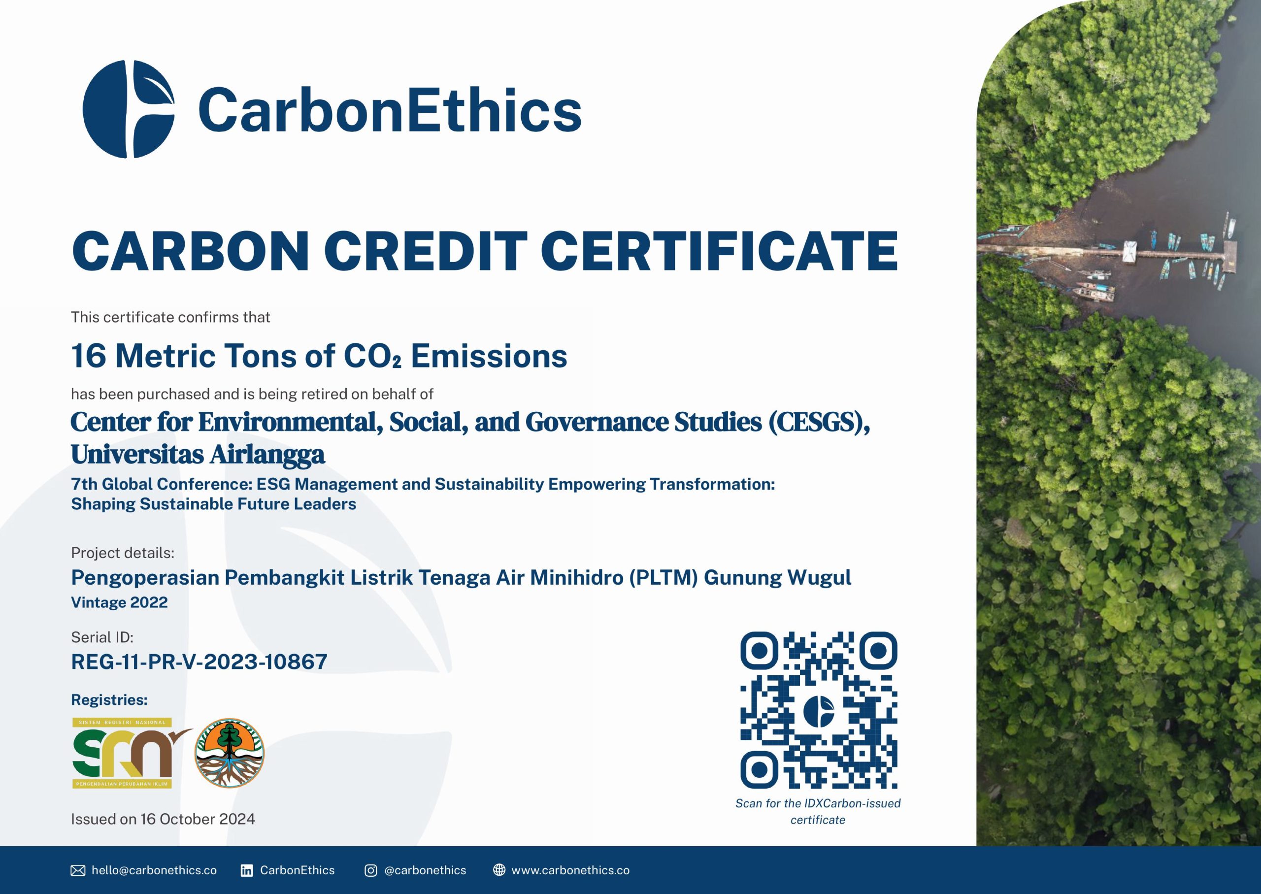 Sertifikat Carbon Credits untuk CESGS